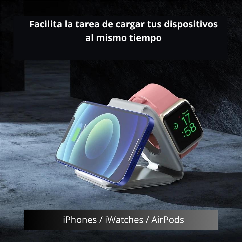 Cargador inalámbrico magnético 3 in 1 de carga rápida para iPhones, Apple Watch y Airpods